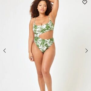 l*space White and Green Cutout One-Piece Swimsuit
